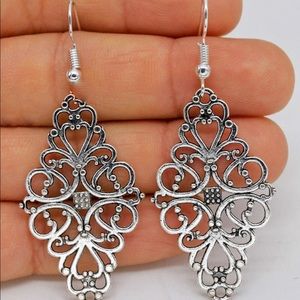 925 Silver-plated Bohemian Diamond-shaped Dangling Hook Earrings